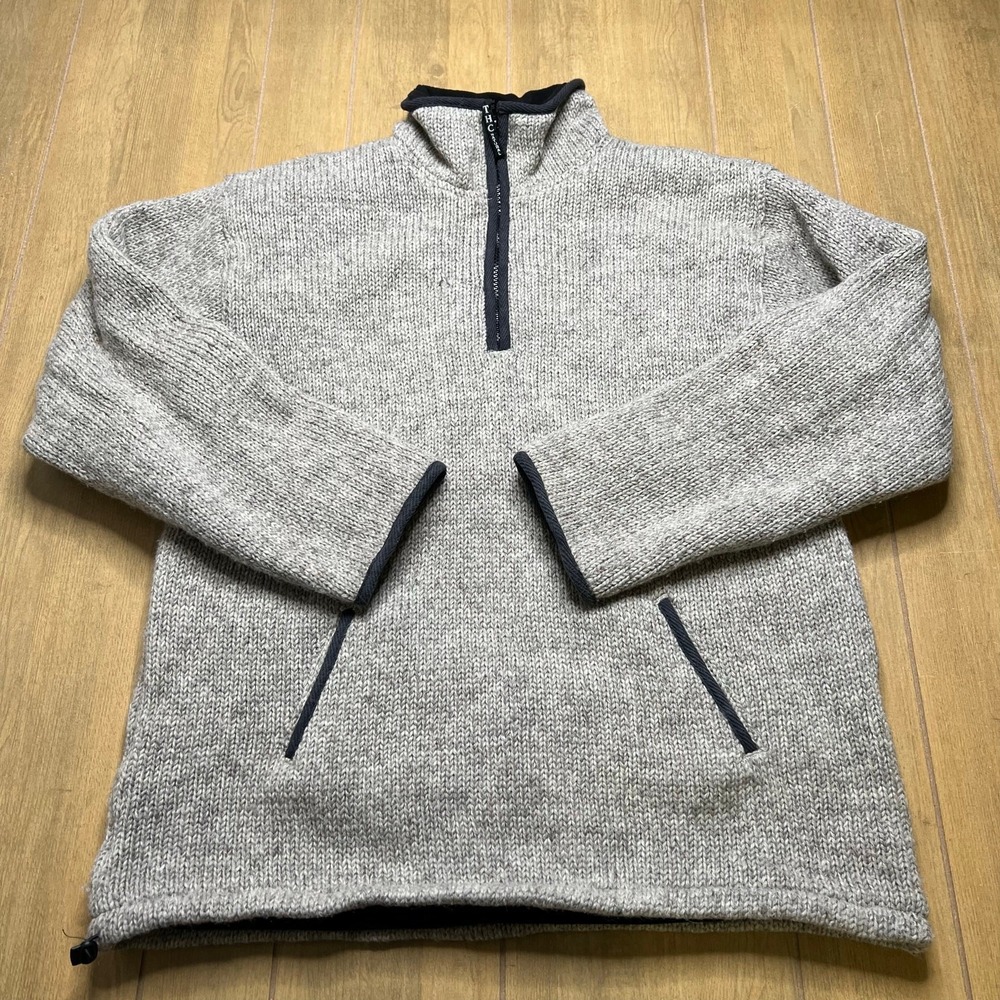THC Natural Line‎ Wool Sweater Mens XXL Handmade Fleece Lined 1/4 Zip Pullover